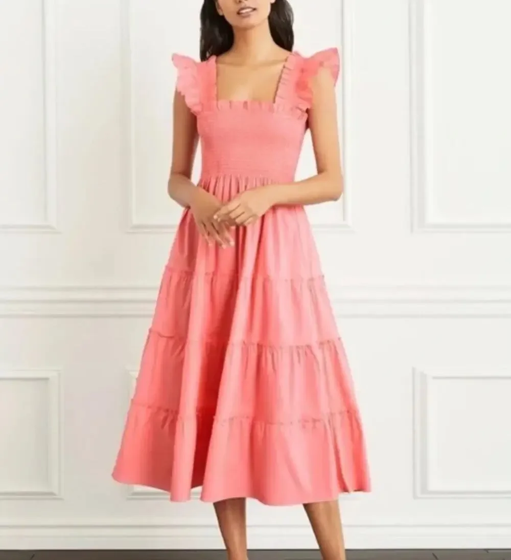 HILL HOUSE HOME Ellie Nap Dress Poplin Midi Limited Edition Coral L - Picture 1 of 8